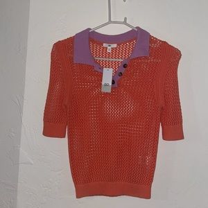 BP. knit top orange with violet collar 3/4 short sleeve